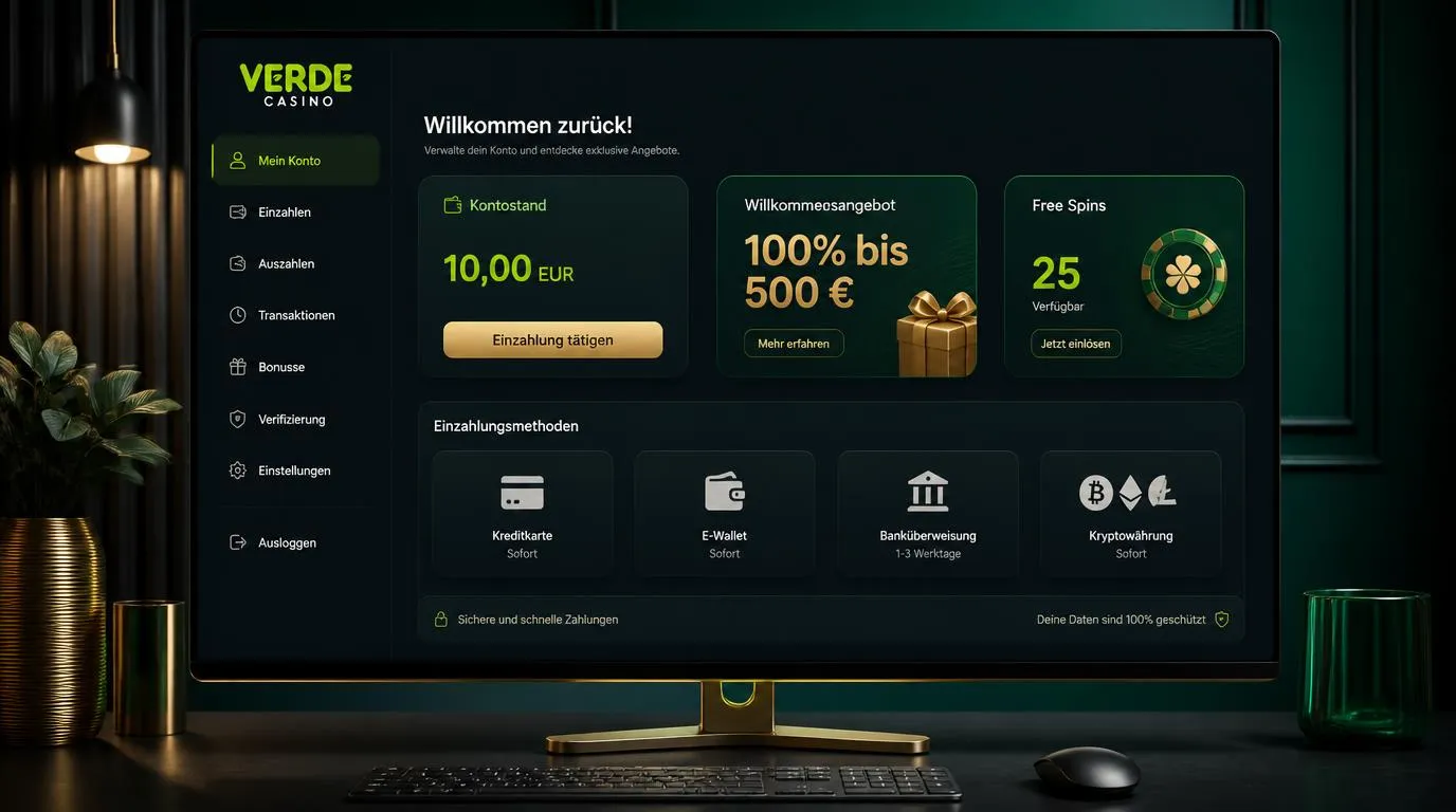 Casino-Bonusbereich mit Einzahlung von 10 Euro, Bonusguthaben und Freispielanzeige