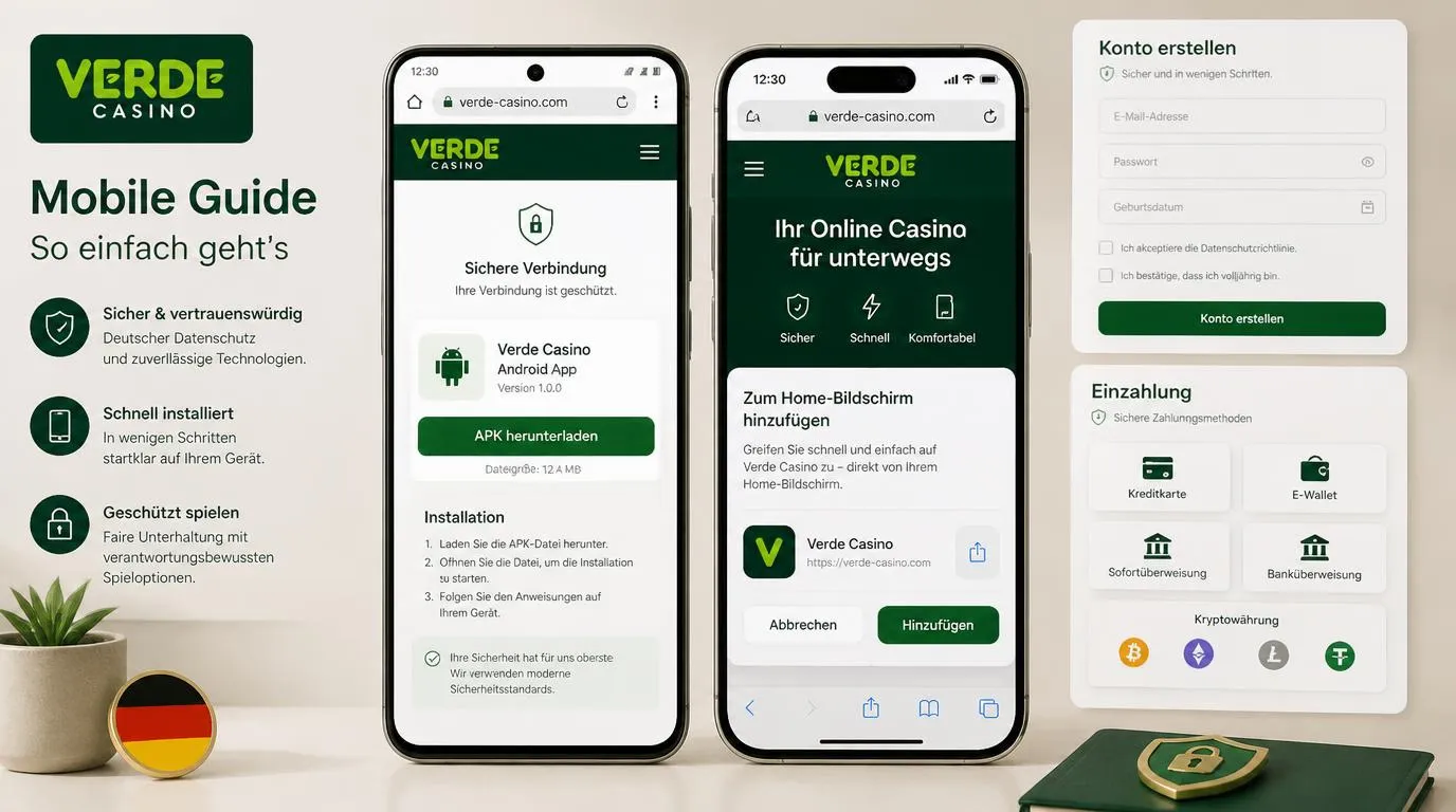 Smartphone mit Casino-Web-App auf dem Startbildschirm und sicherer mobiler Registrierung
